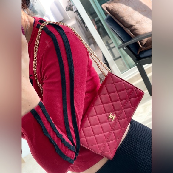 CHANEL Bags Authentic Chanel Classic Flap Wallet On Chain Red